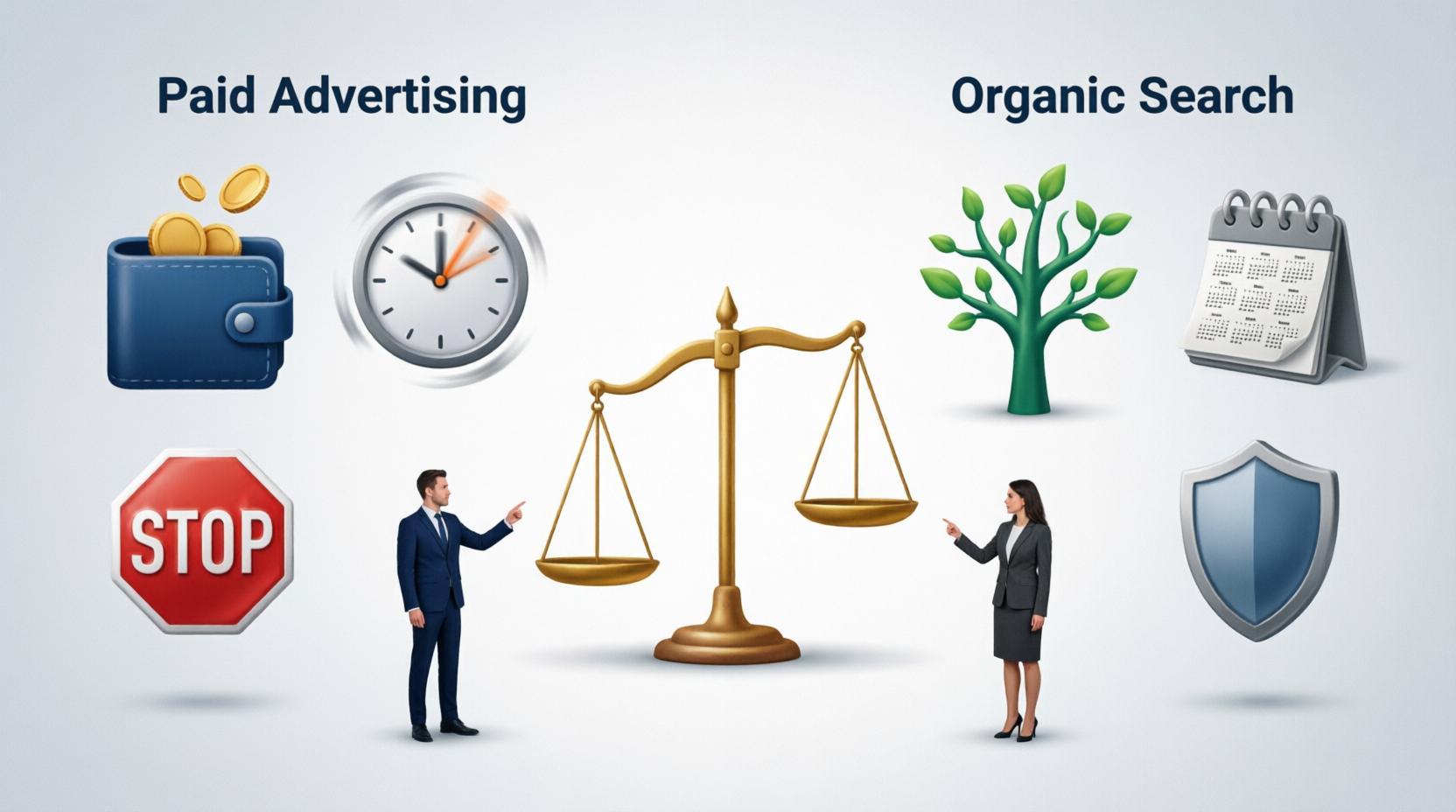 Сравнение эффективности платной рекламы и органического поиска для бизнеса